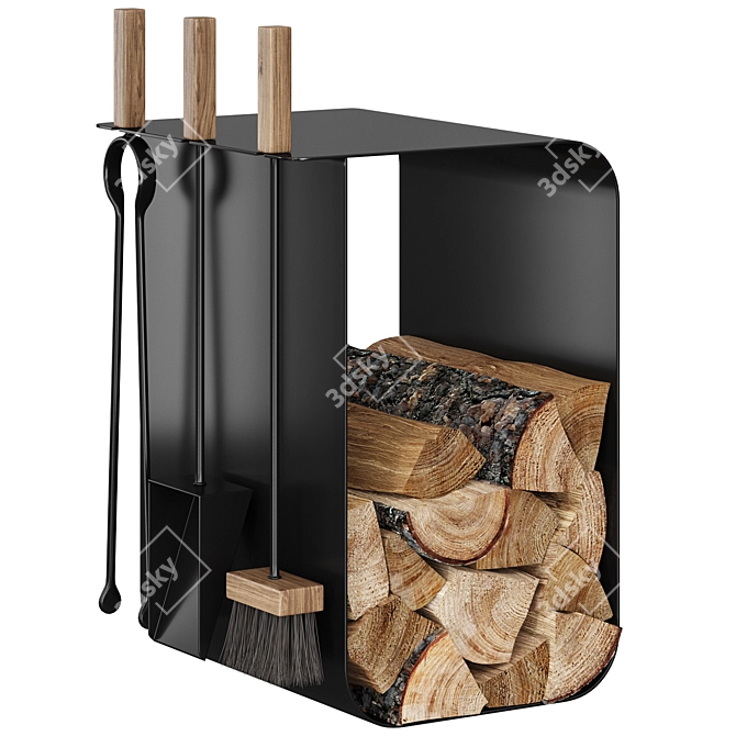 Fireplace Tool Set and Log Holder 3D model image 1