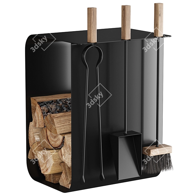 Fireplace Tool Set and Log Holder 3D model image 2