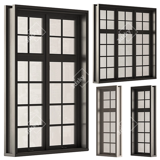 Vintage Wood Window Frames Set 3D model image 2