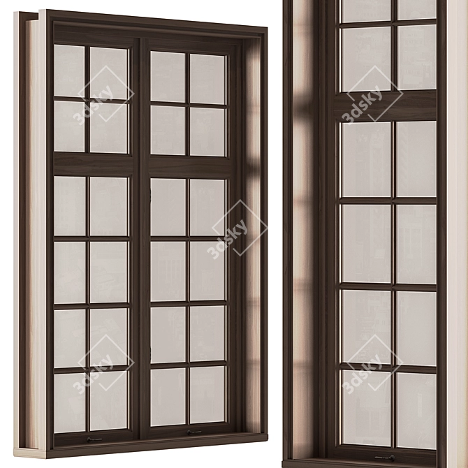 Vintage Wood Window Frames Set 3D model image 5