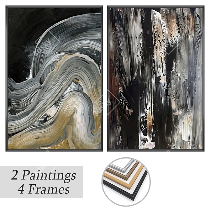  2 Paintings & 4 Frames 3D model image 1