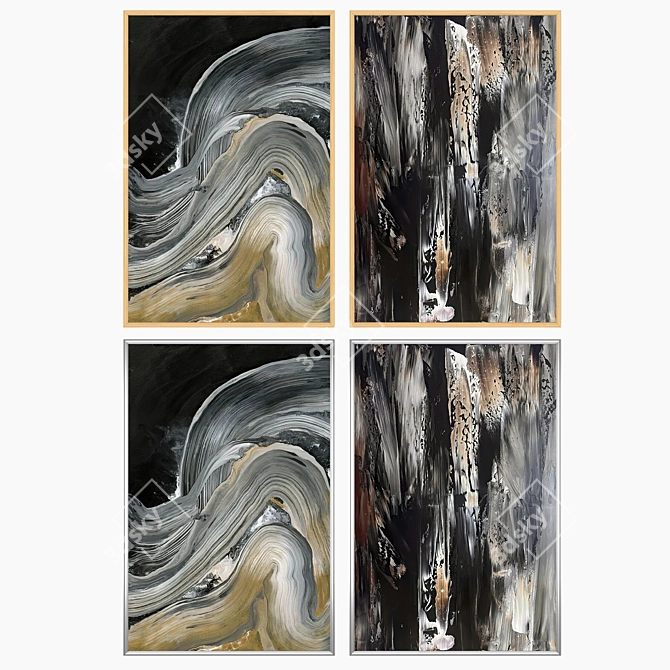  2 Paintings & 4 Frames 3D model image 3