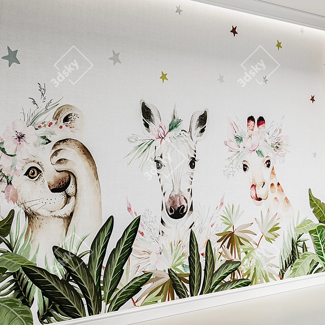 Savanna Safari Animal Wall Mural 3D model image 2