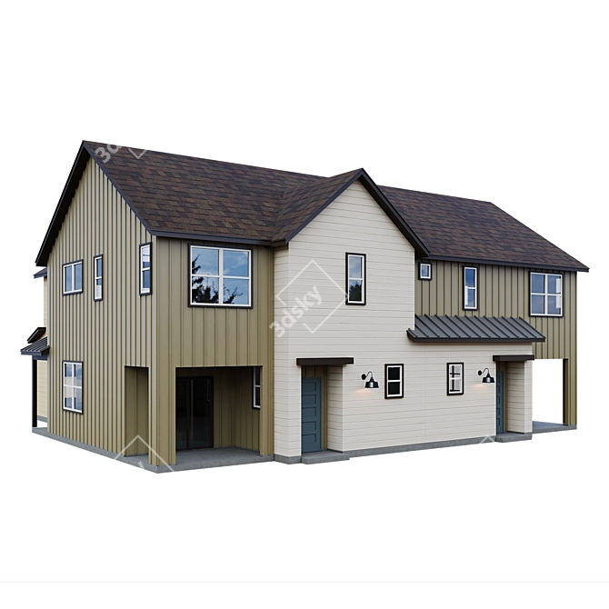 Low Poly American House 3D 3D model image 2