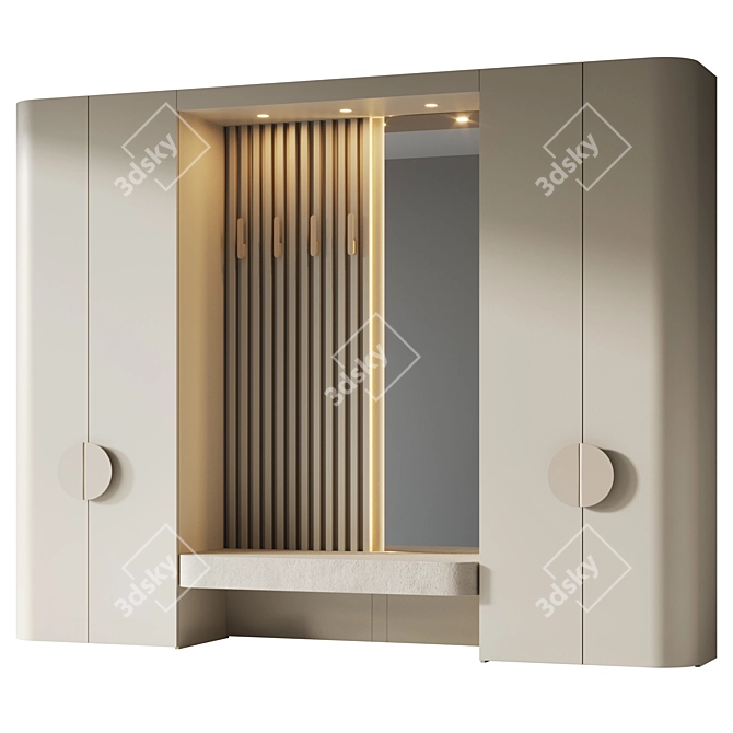 Beige Wood Veneer Entryway Set 3D model image 1