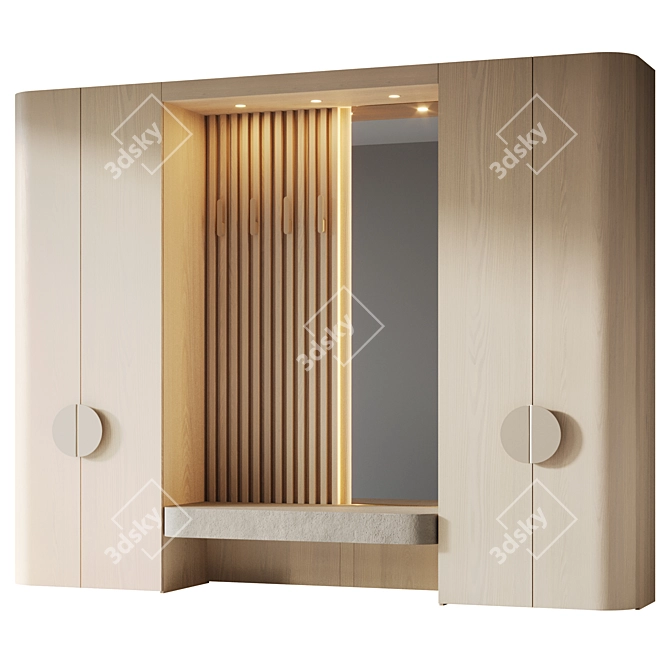 Beige Wood Veneer Entryway Set 3D model image 2