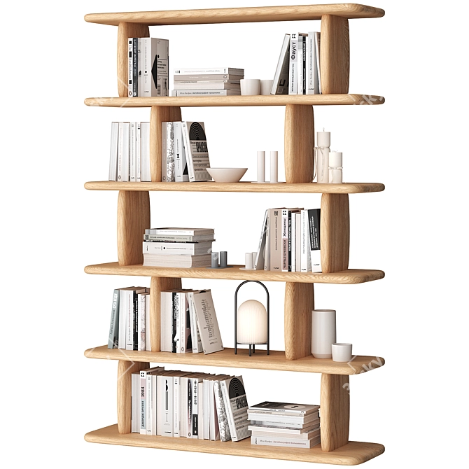 Modern Oak Bookshelf Sculpture 3D model image 6