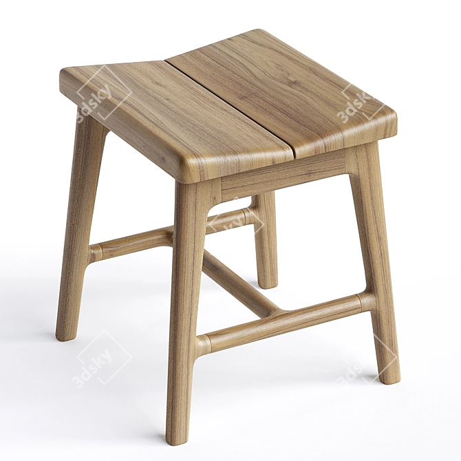 Modern Oak Small Stool 3D model image 4