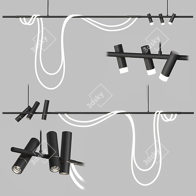 Modern Linear LED Tube Chandelier 3D model image 1