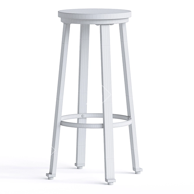  Industrial Solid Wood Bar Stool 3D model image 3