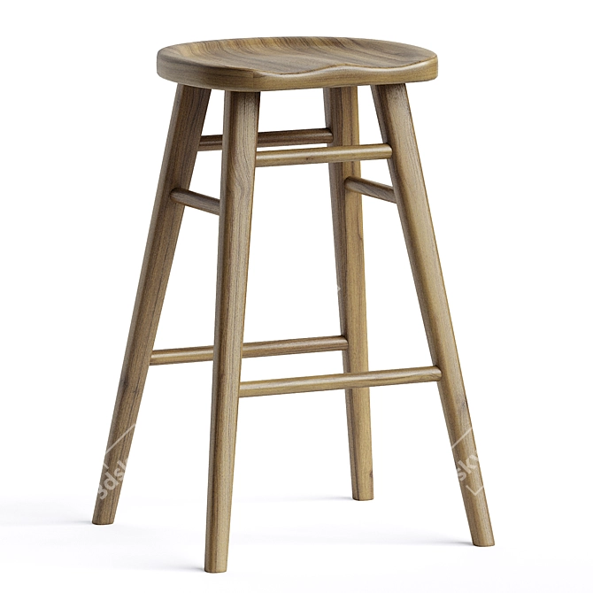 Scandi Timber Barstool, Modern Design 3D model image 1