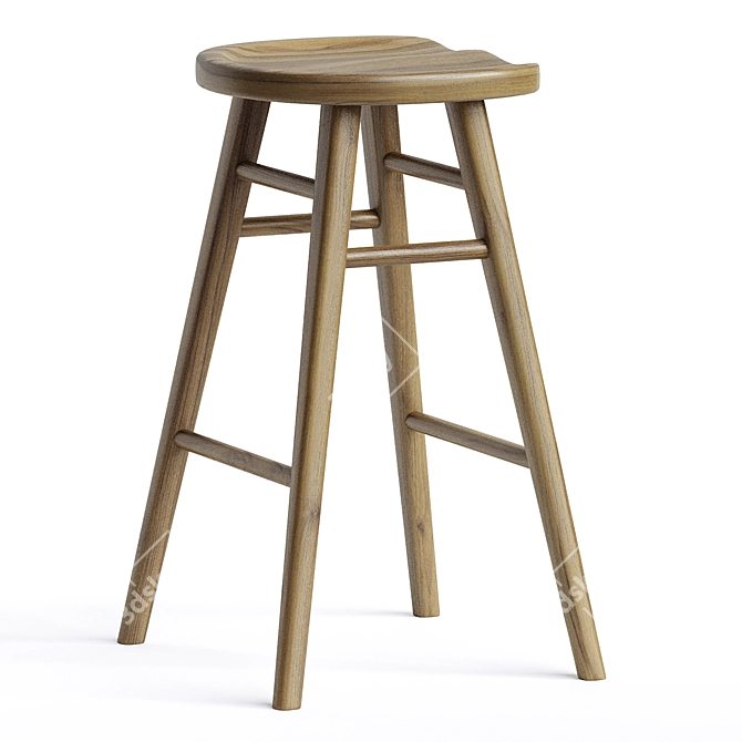 Scandi Timber Barstool, Modern Design 3D model image 3