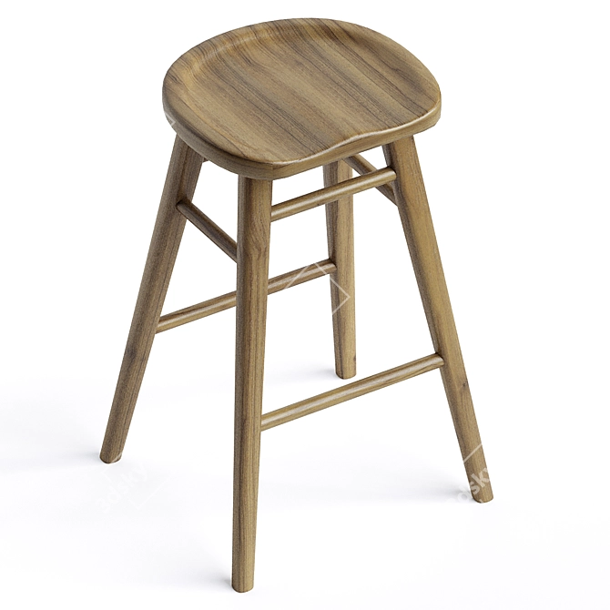 Scandi Timber Barstool, Modern Design 3D model image 4