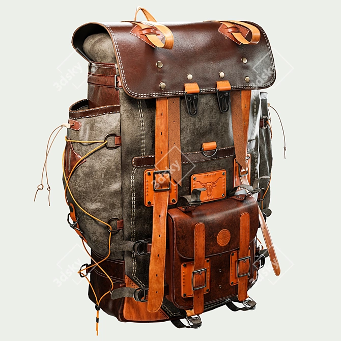 Handmade Rustic Leather Backpack 3D model image 1