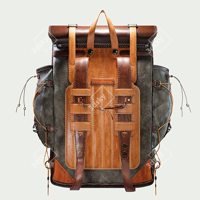 Handmade Rustic Leather Backpack 3D model image 4