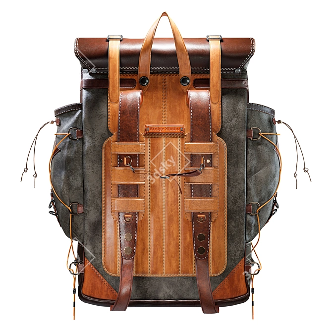 Handmade Rustic Leather Backpack 3D model image 6