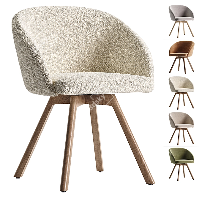 Modern Swivel Chair with Solid Wood Legs 3D model image 1