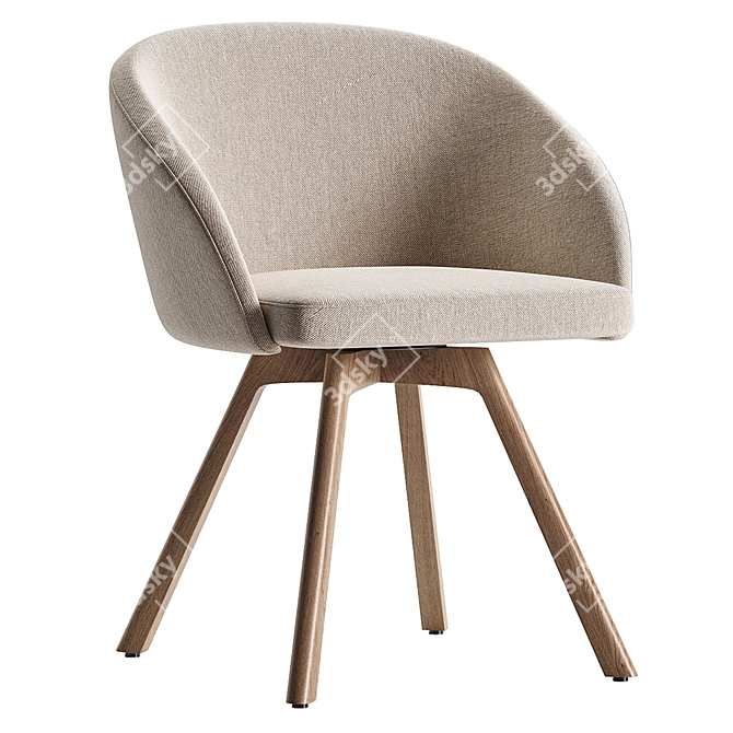 Modern Swivel Chair with Solid Wood Legs 3D model image 2