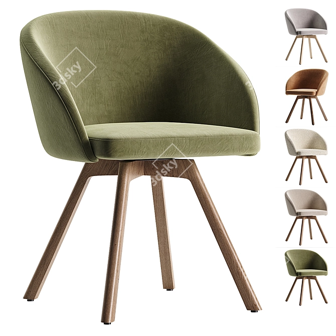 Modern Swivel Chair with Solid Wood Legs 3D model image 3