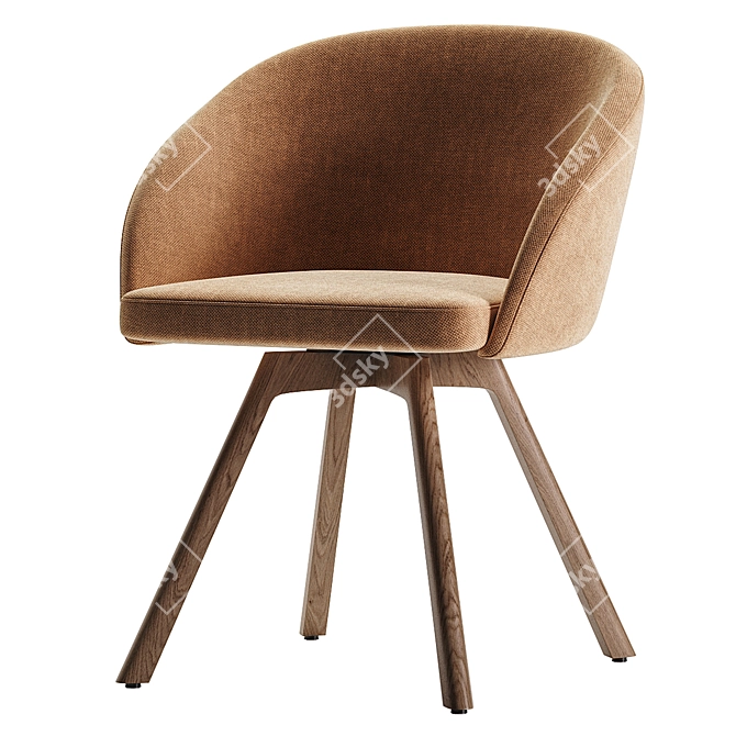 Modern Swivel Chair with Solid Wood Legs 3D model image 5