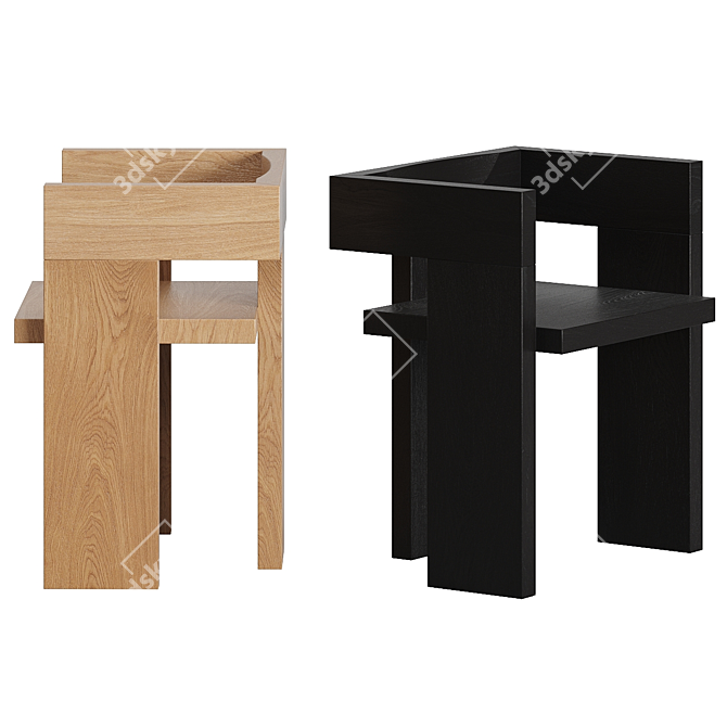 Neoplasticism-inspired Wooden Chair 3D model image 5