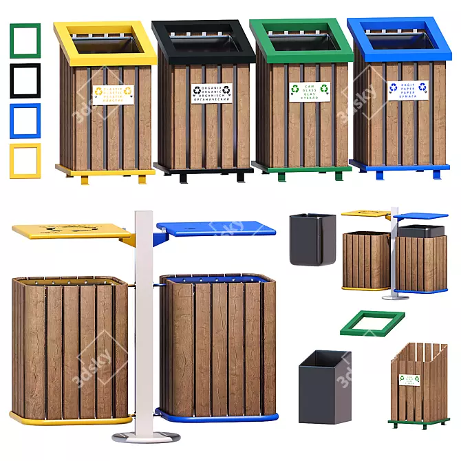 Title: Dual Urban Trash Bin Set 3D model image 1