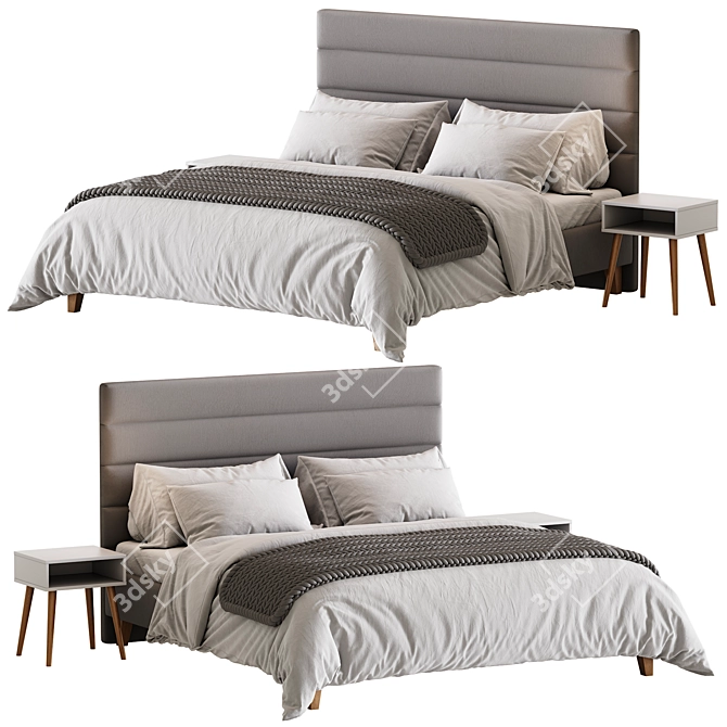 Elegant Velvet Grey Bed Frame 3D model image 1