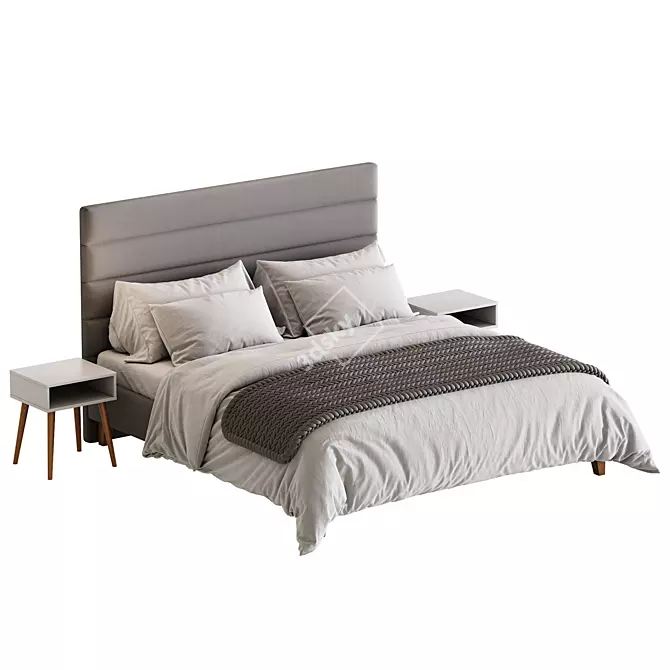 Elegant Velvet Grey Bed Frame 3D model image 3