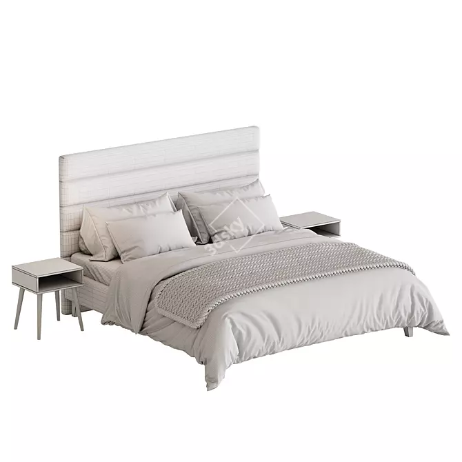 Elegant Velvet Grey Bed Frame 3D model image 4