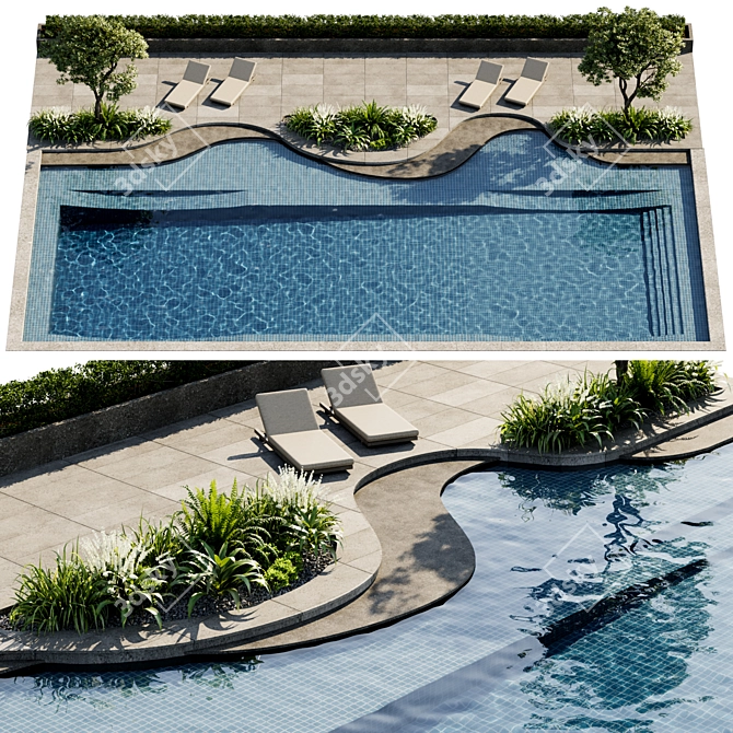 Backyard Pool Collection 3D Model 3D model image 2