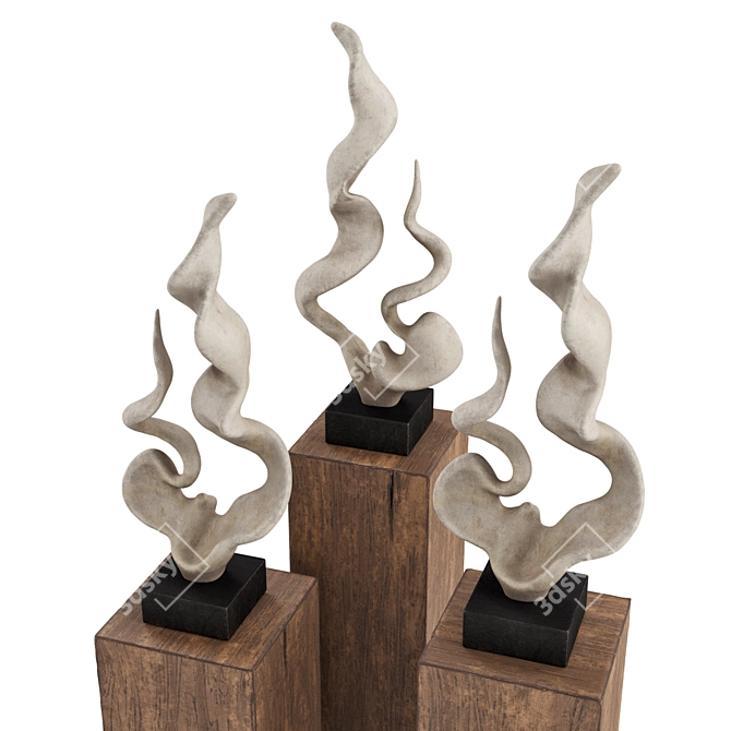 Sculptural Twisted Horns Art Decor 3D model image 3