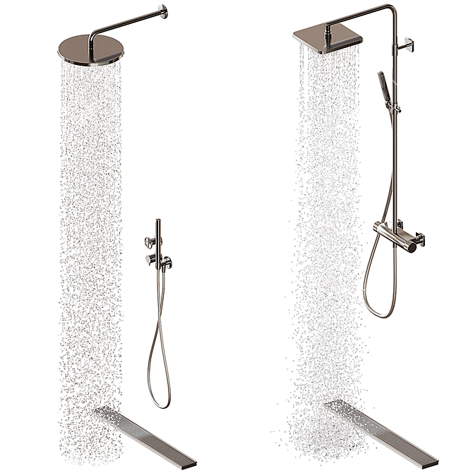 Rifled Glass Shower Partition Set 3D model image 5