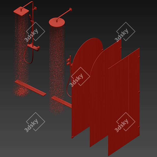 Rifled Glass Shower Partition Set 3D model image 7