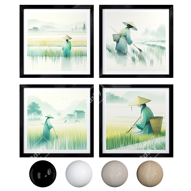  Paddy Landscape Watercolor Frames 3D model image 1