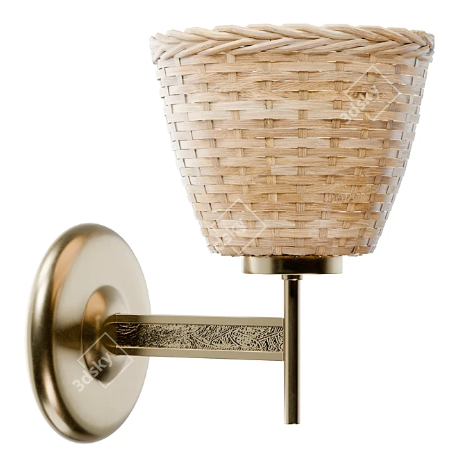  Scandinavian Rattan Brass Wall Sconces 3D model image 4