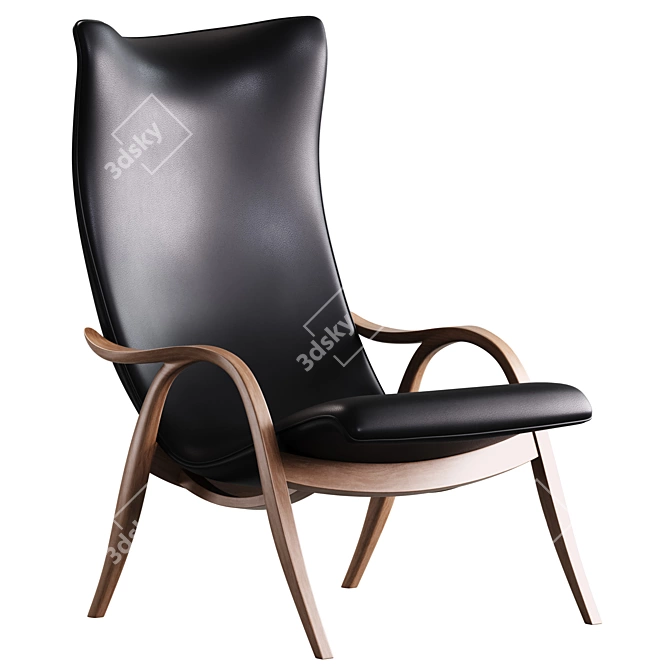 Danish Designer Walnut Lounge Chair 3D model image 4