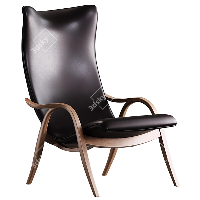 Danish Designer Walnut Lounge Chair 3D model image 5