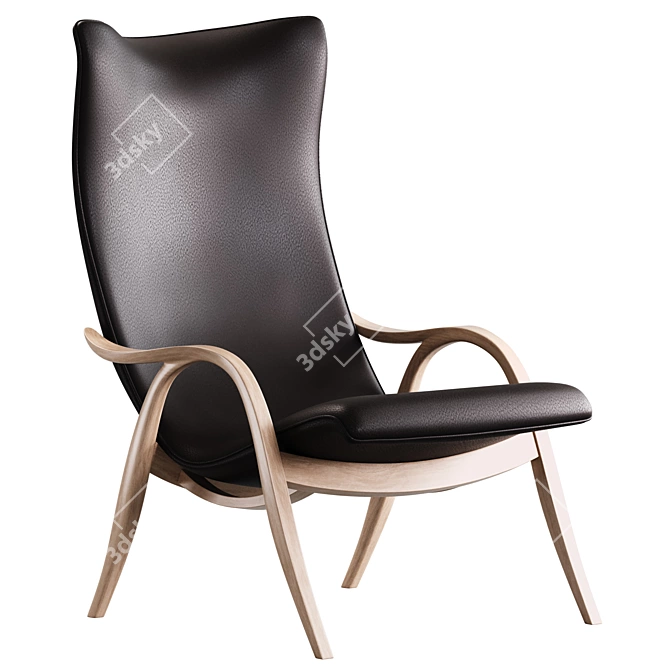 Danish Designer Walnut Lounge Chair 3D model image 6