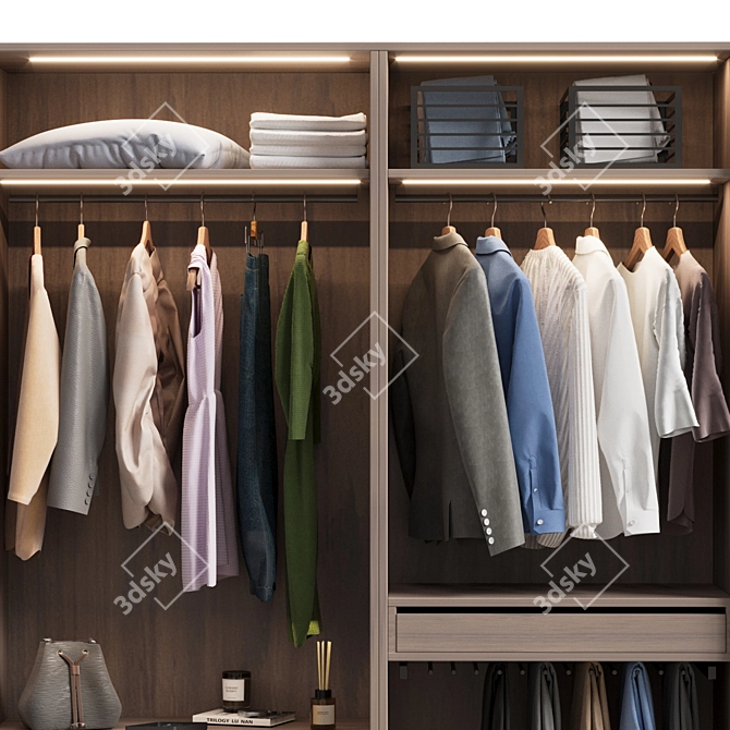 Glass Door Wardrobe With Clothing 3D model image 2