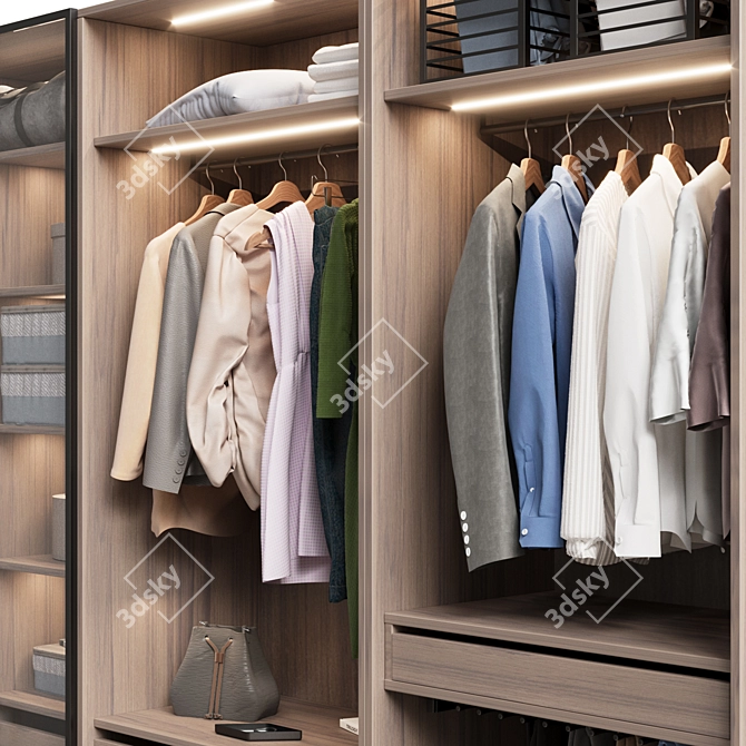 Glass Door Wardrobe With Clothing 3D model image 3