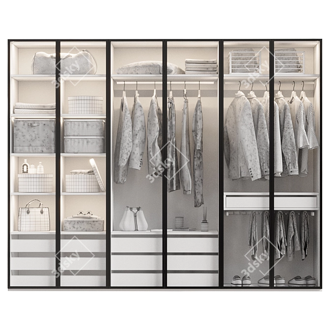 Glass Door Wardrobe With Clothing 3D model image 5