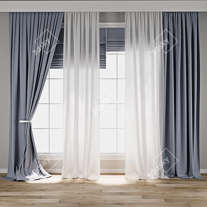 Texture Enhanced Curtain Set 3D model image 1