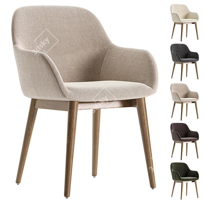 Contemporary Beige Konna Chair with Ash Wood Legs 3D model image 1