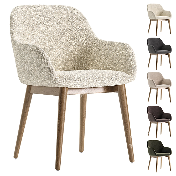 Contemporary Beige Konna Chair with Ash Wood Legs 3D model image 2