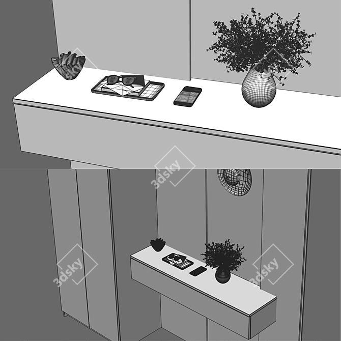 Natural Wood Mirror-Lit Furniture 3D model image 11