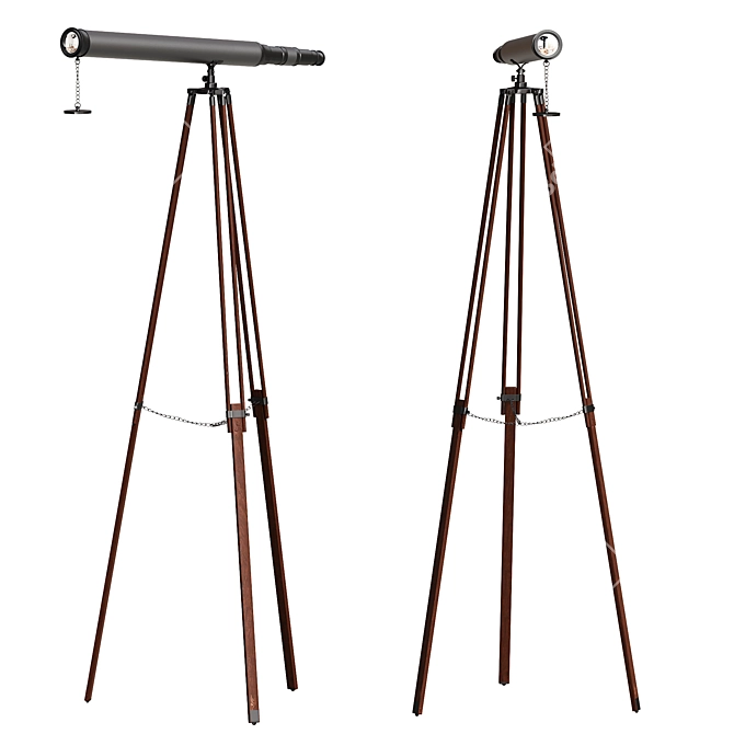 Bronze Leather Telescope on Stand 3D model image 2