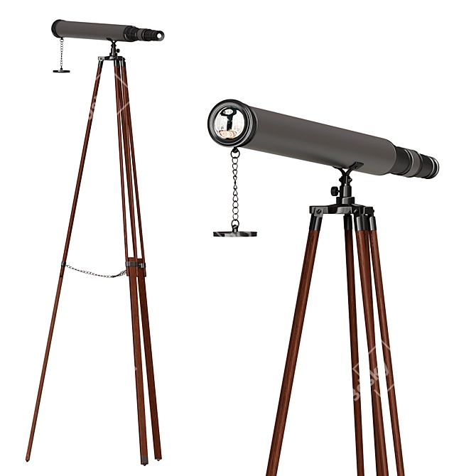 Bronze Leather Telescope on Stand 3D model image 7