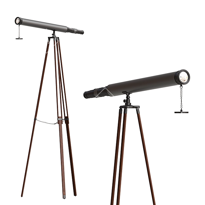 Bronze Leather Telescope on Stand 3D model image 11