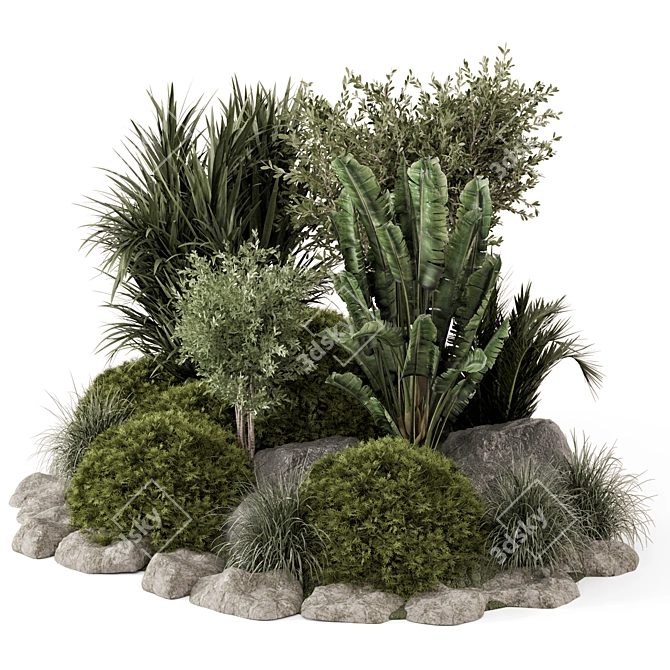 Outdoor Garden Set: Lush Bushes 3D model image 1