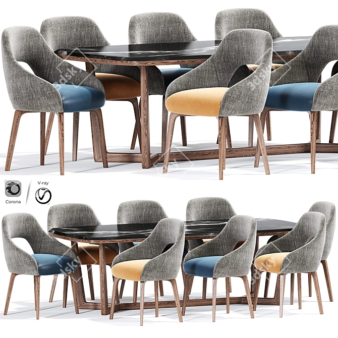 Modern Upholstered Chair Table Set 3D model image 1